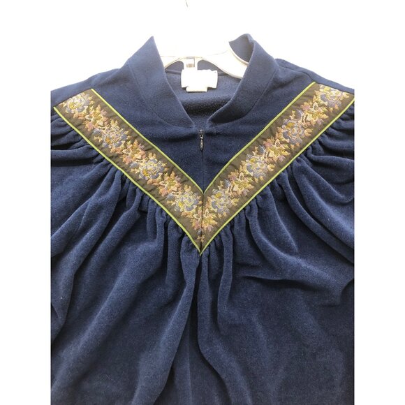 Vanity Fair Womens XL Robe Navy Blue Velour 1/2 Zip Grannycore Luxury Vintage - Picture 7 of 9
